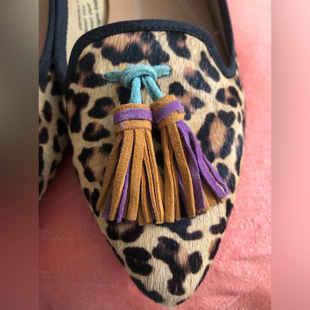 Hush Puppies Genuine Calf fur Leopard Print Tassled Flats 6.5 - Picture 6 of 6